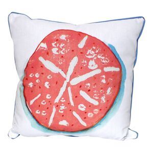 Coral Sand Dollar on White 18 Inch Indoor Outdoor Pillow Betsy Drake Design